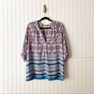 Skies Are Blue Aztec Multiprint Sheer Blouse